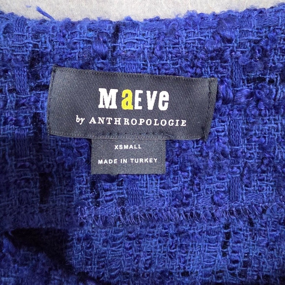Maeve by Anthropologie Royal Blue Cropped Tweed Jacket Blazer OB1856164 XS - Picture 3 of 7